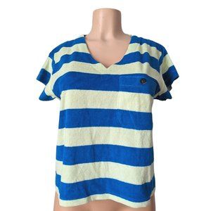 Madewell V-Neck Pocket Top Blouse Rugby Stripe Women XS Lightweight terry NWT
